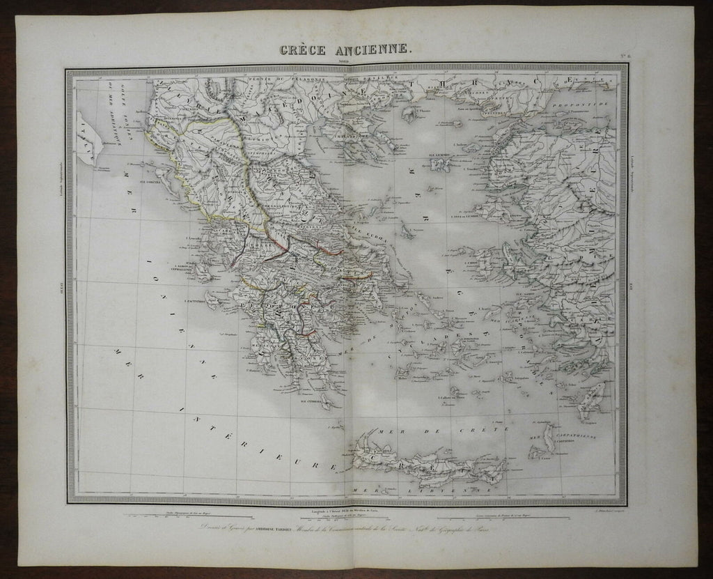 Ancient Greece City States Athens Sparta c. 1850 Tardieu large engraved map