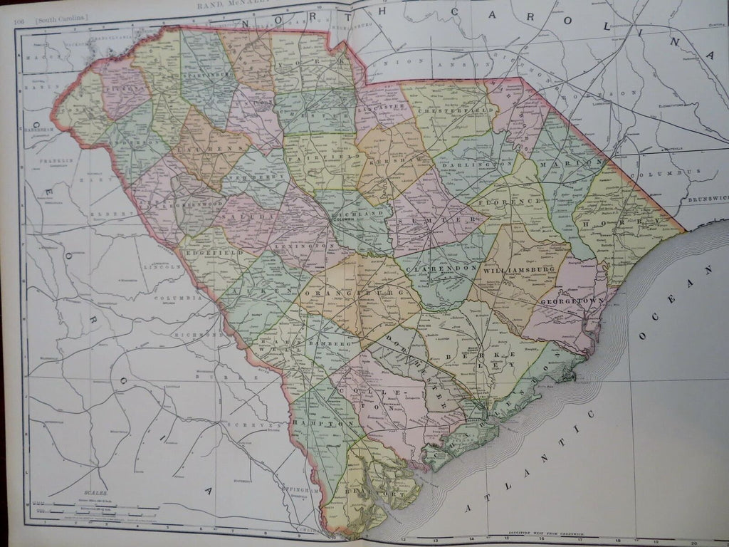 South Carolina state Charleston Columbia Mount Pleasant 1902 McNally large map