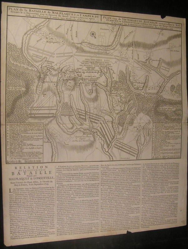 Battle Malplaquet War Spain Succession 1709 rare Vischer antique broadsheet map