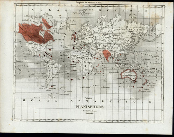 World British Empire Australia Antilles 1844 Duvotenay antique map old color