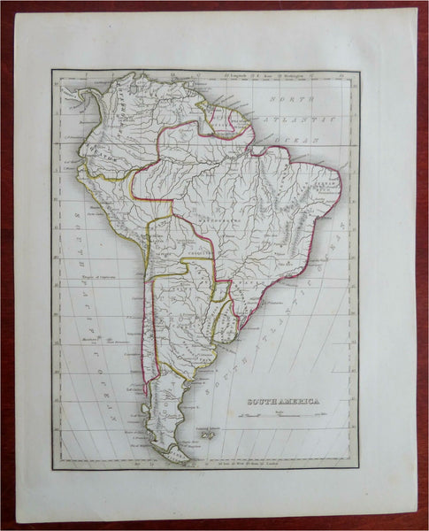 South America Brazil Peru Bolivia Chile Argentina Venezuela 1830's engraved map