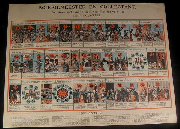 Dutch child board game Schoolmaster c.1900 Vlieger Schoolmeester en Collectant