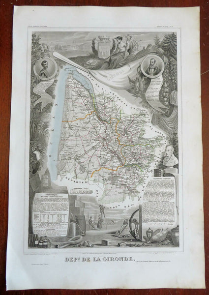 Gironde France Department Bordeaux 1856 Levasseur decorative pictorial map