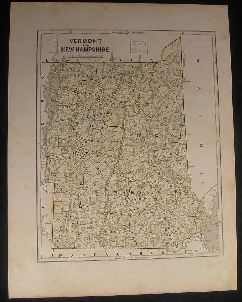 Vermont & New Hampshire 1842 scarce Morse & Breese old vintage color map