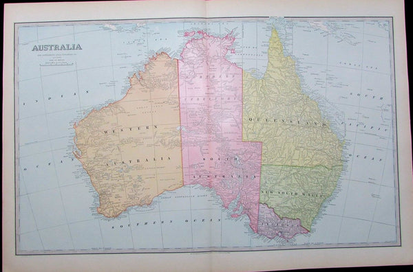 Australia 1888 nice large detailed 19th century antique map drawn by Scally