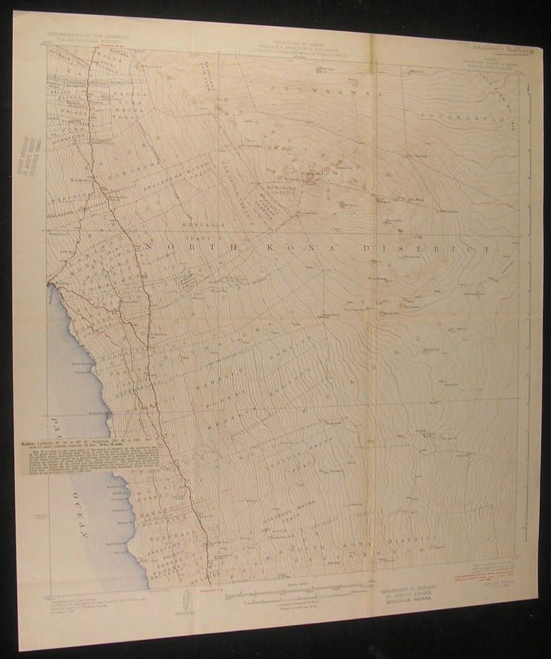 Kailua Hawaii Kaupulehu Lava Flow Kamoa Point 1928 antique color lithograph map