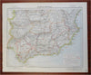 Southern Spain Andalusia Seville Cadiz Grenada Toledo 1883 Letts scarce map