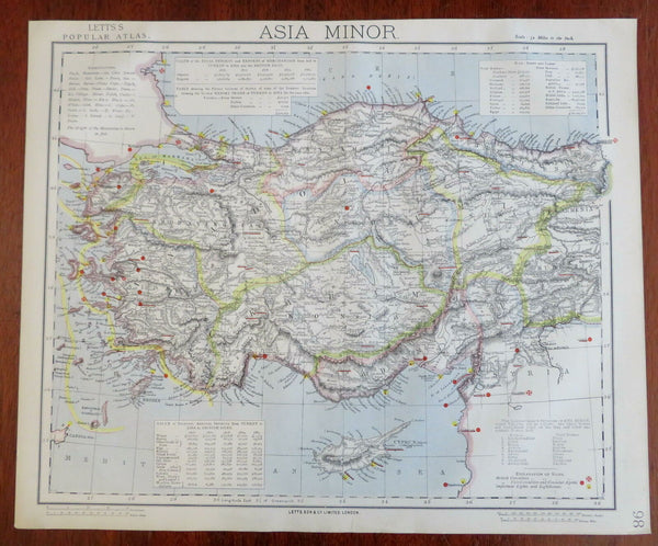 Ottoman Empire Anatolia Asia Minor Turkey Cappadocia 1883 Letts scarce map