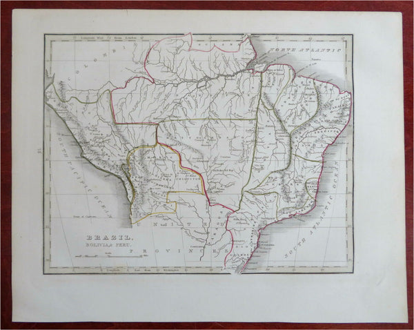 Brazil Bolivia Peru South America 1835 Bradford engraved map