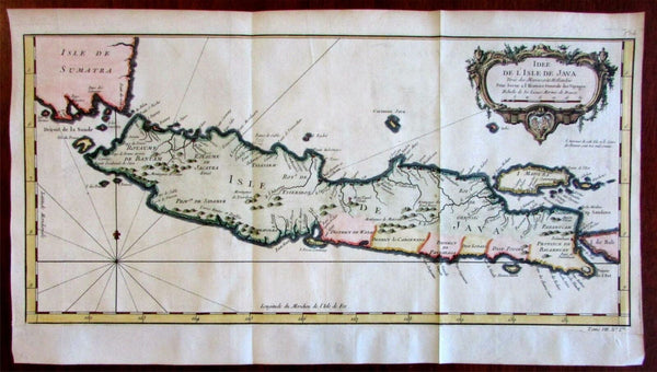 Java island Indonesia Madura Bali Dutch 1750 Bellin beautiful hand colored map