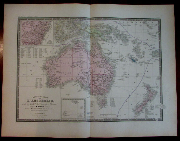 Oceania Australia fine detailed transitional 1875 Brue map New Zealand