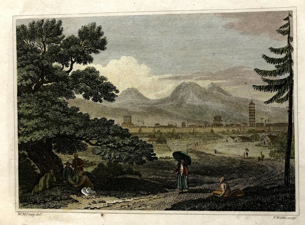 Peking Beijing China Qing Empire great wall Buddhist Monk 1804 hand color print