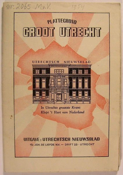 Utrecht Netherlands City Plan Newspaper Map 1954 large detailed map