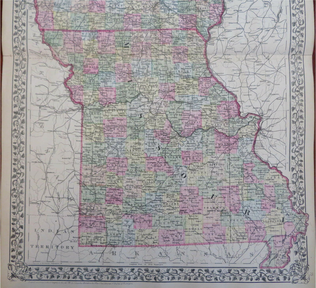 Iowa & Missouri County Map Des Moines St. Louis 1882 Mitchell map ...