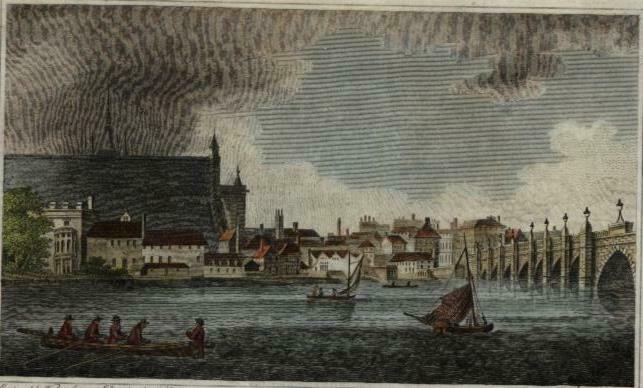 London Thames River view of Westminster c.1810 engraved print hand color