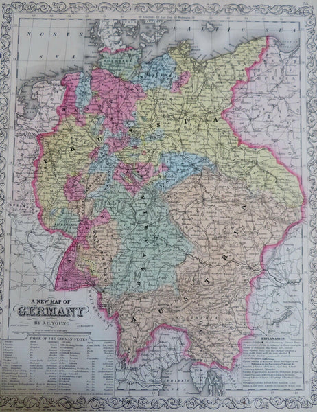 Germany Prussia Bavaria Austria Bohemia Hanover Saxony Rhineland 1856 Young map