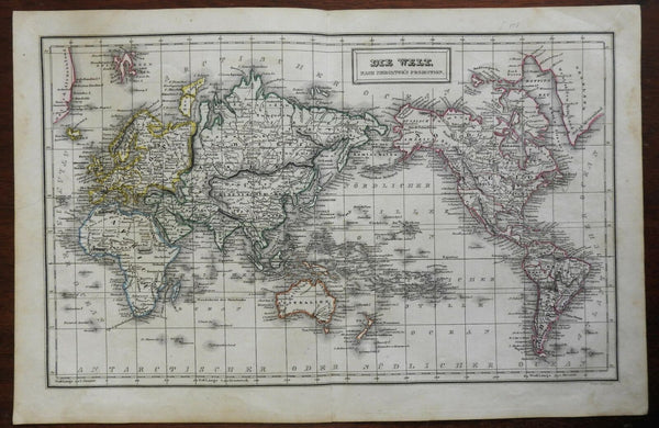 World Map on Mercator's Projection 1851 Franz Biller engraved map hand color