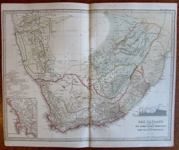 South Africa free states Capeland very detailed 1860 Berghaus scarce old map