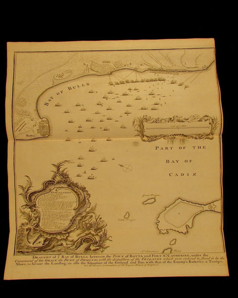 Bay of Cadiz historic Naval Battle Duke Ormond plan 1740 large Basire old map