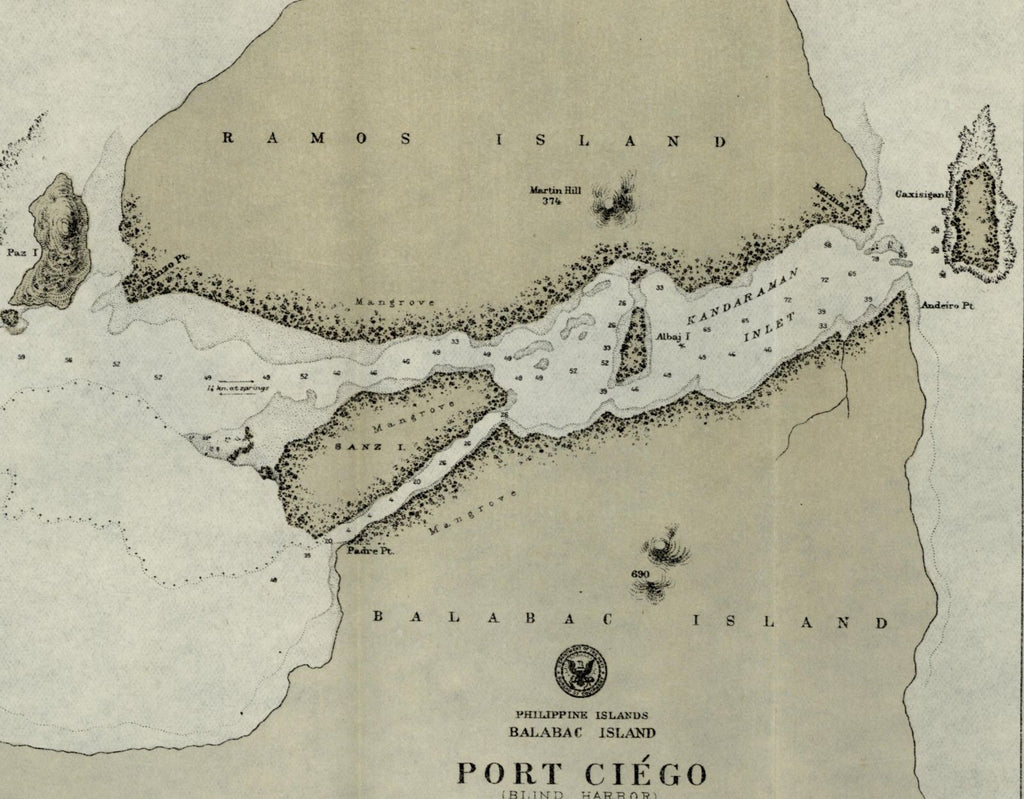 Philippine Balabac Islands Port Ciego Ramos 1902 detailed nautical chart map