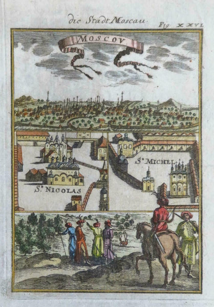 Moscow Muscovy Russian Empire birds-eye view 1685 Mallet city map print