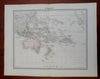 Oceania Australia New Zealand Polynesia Hawaii 1861 Tardieu large hand color map