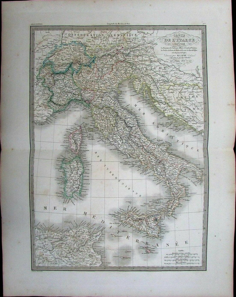 Italy Austria-Hungary Sicily Sardinia Balkans c.1840 Brue antique color