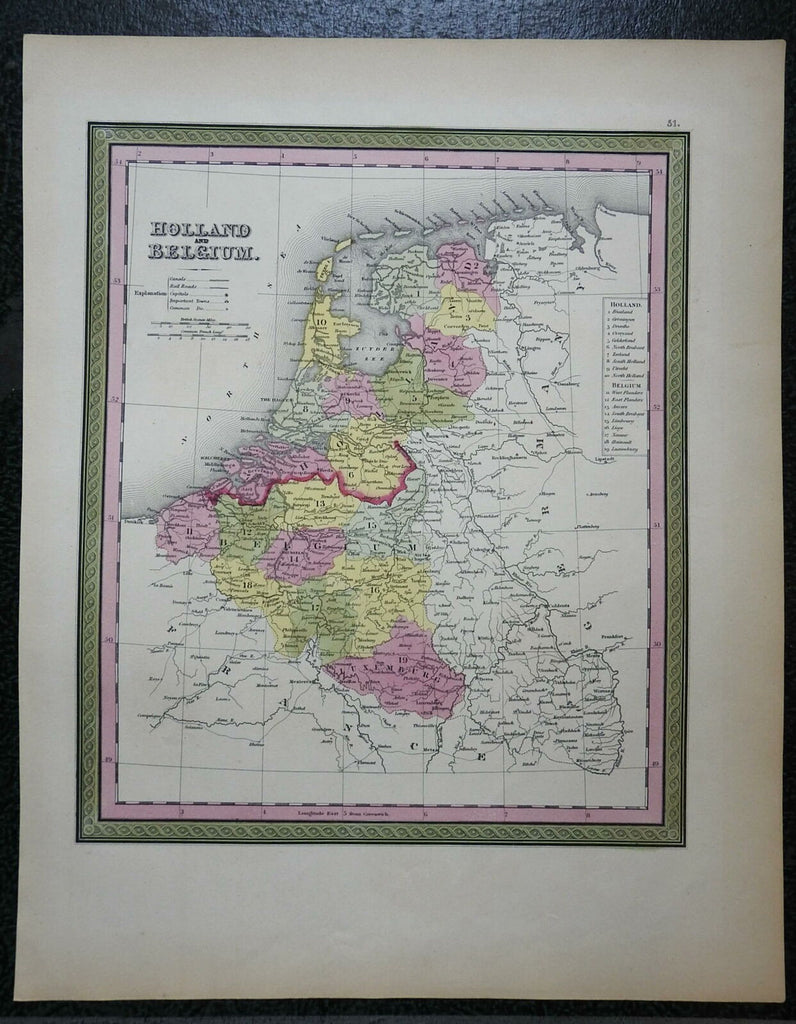 Netherlands Holland Belgium Luxembourg Amsterdam Brussels 1850 Cowperthwait map