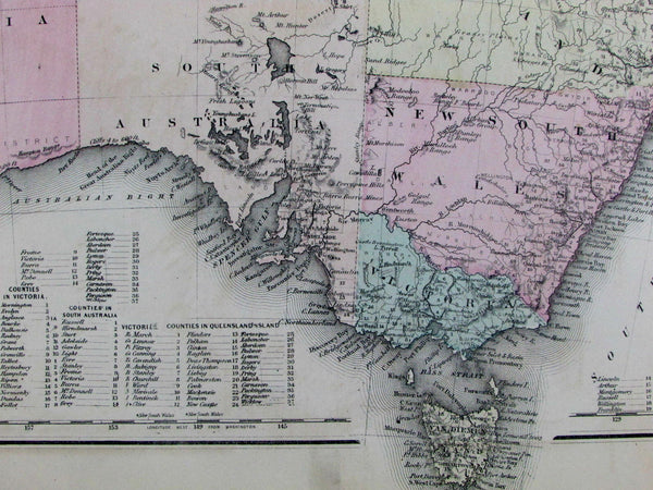Australia Van Diemen Land Tasmania discovery years explorers 1876 Gray old map