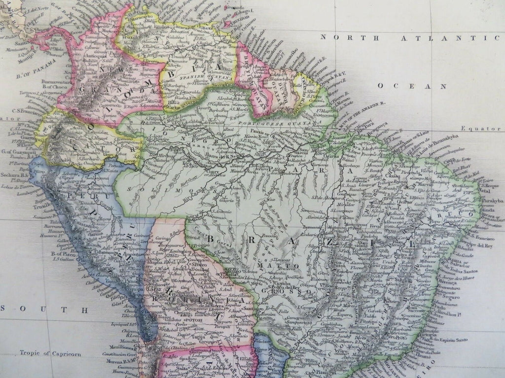 1850 NICE ORIGINAL MAP BOLIVIA ARGENTINA CHILE PERU COLOMBIA