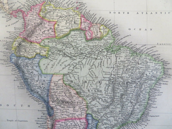 South America Brazil Peru Chile Colombia Venezuela c. 1850 Archer engraved map
