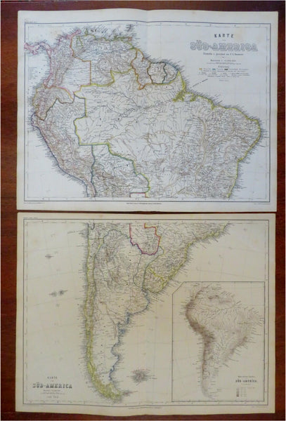 South America Brazil Peru Chile Argentina 1873 Ravenstein detailed 2 sheet map