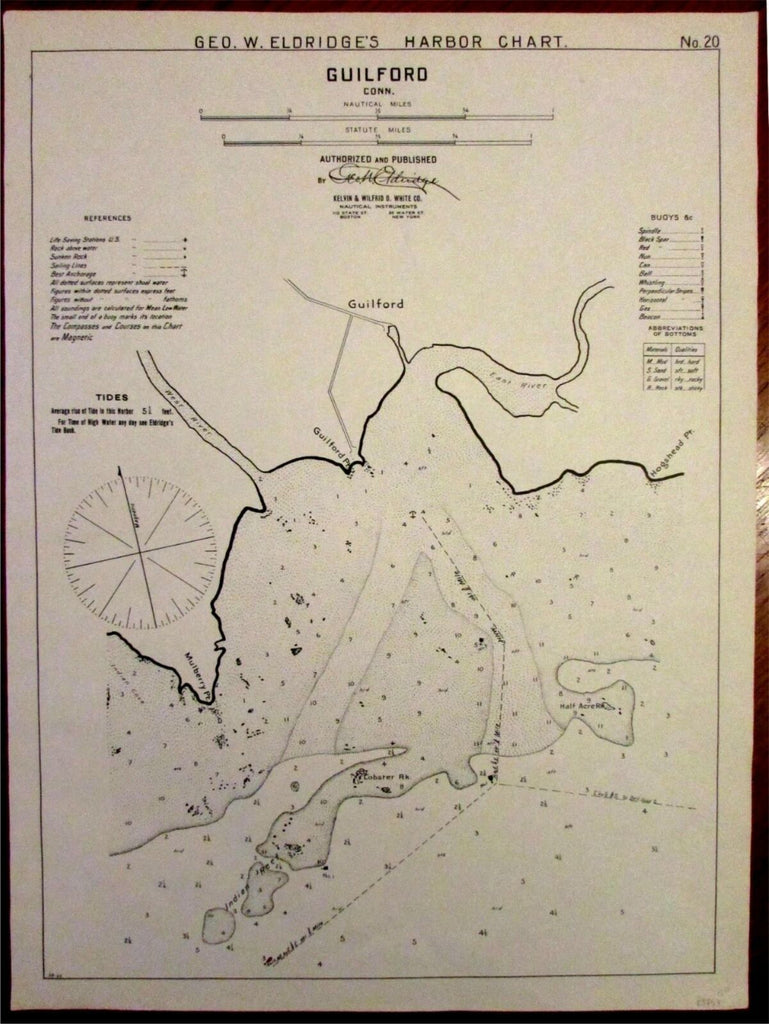 Guilford Connecticut Mulberry Pt. c.1900-10 Eldridge nautical chart antique map