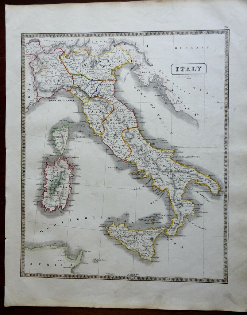 Italian States Lombardy Tuscany Papal States Sicily Sardinia 1846 scarce map