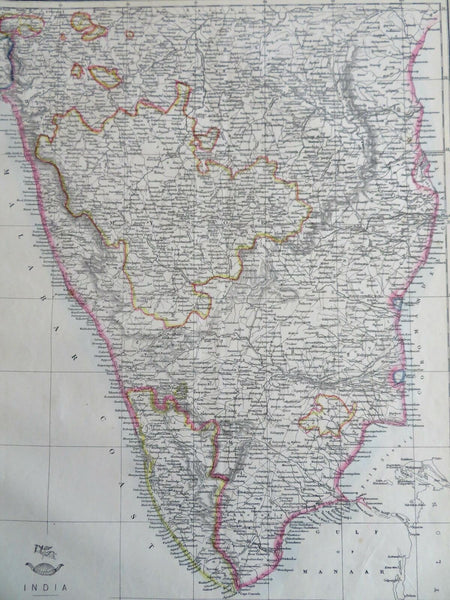Madras Mysore Southern India British Raj c. 1856-72 Weller folio hand color map