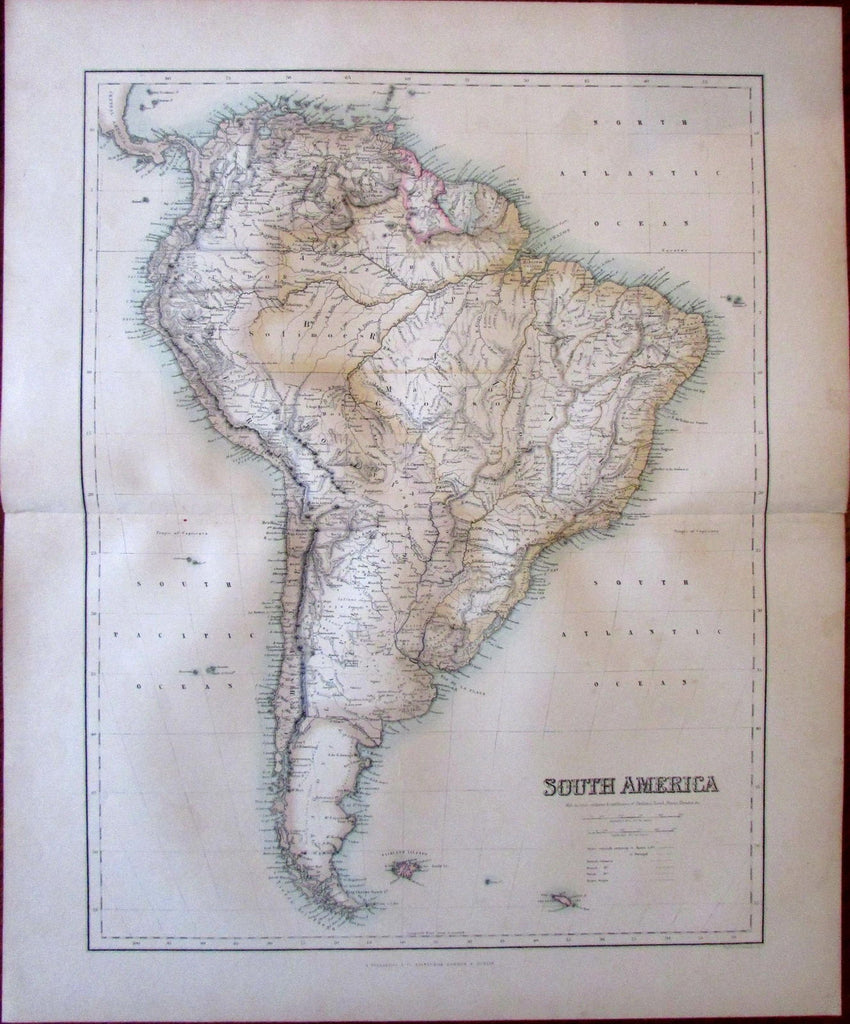 South America Fullarton c. 1855 large folio sheet map color lithographed