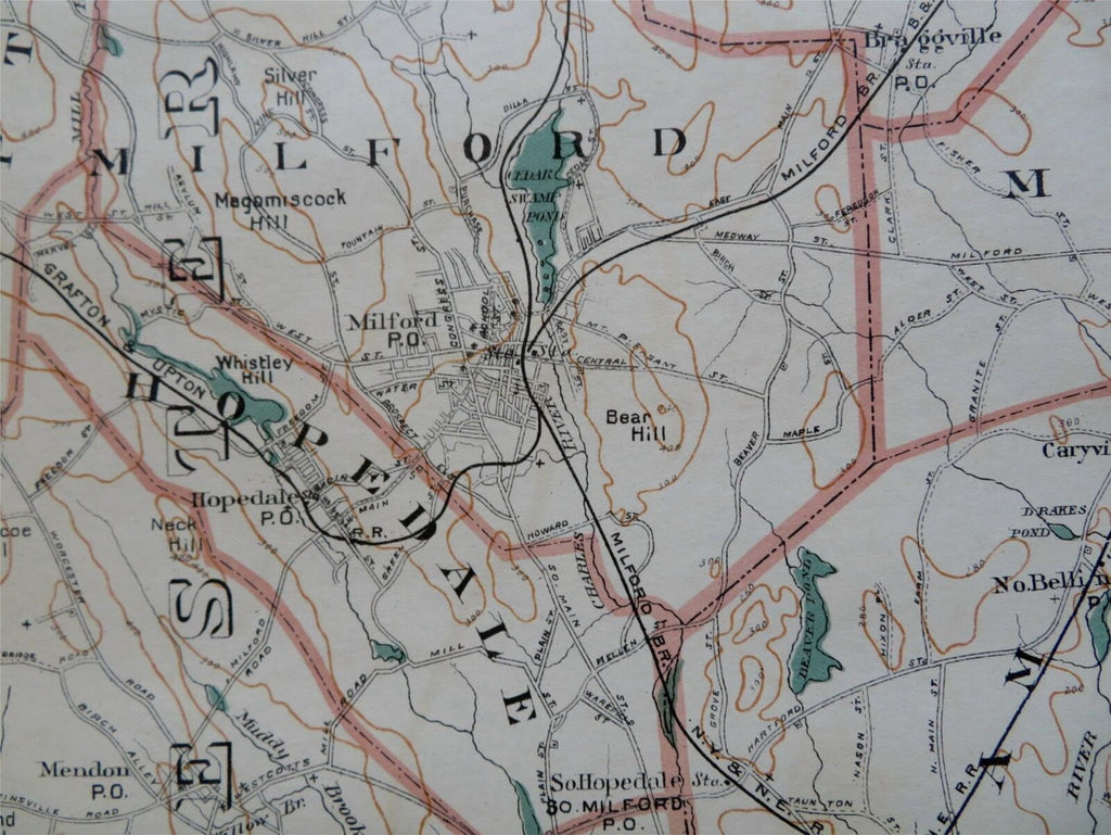 Milford Franklin Foxborough Worcester Co. Massachusetts 1891 Walker regional map