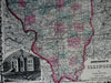 Illinois County Map Chicago Court House w/ vignette view 1862 Johnson & Ward map