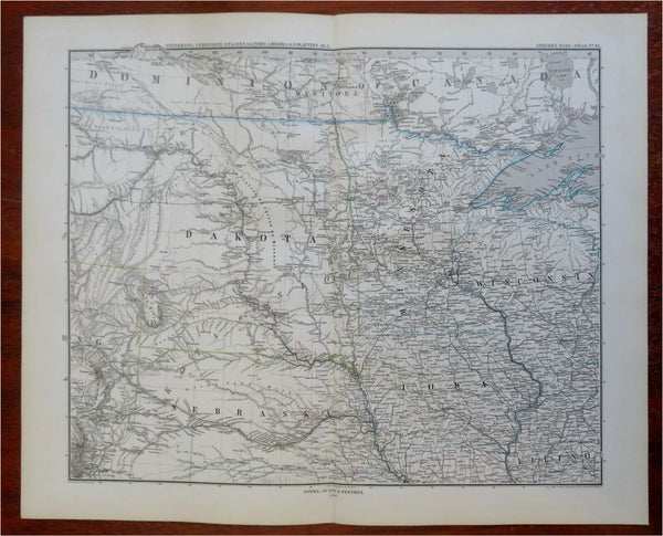 Midwest Minnesota Iowa Wisconsin Dakotas Nebraska 1880 Petermann detailed map