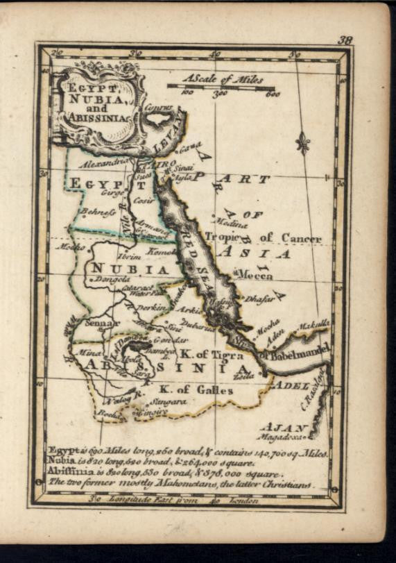 Egypt Nubia Abyssinia Africa 1758 by Bowen charming miniature antique map