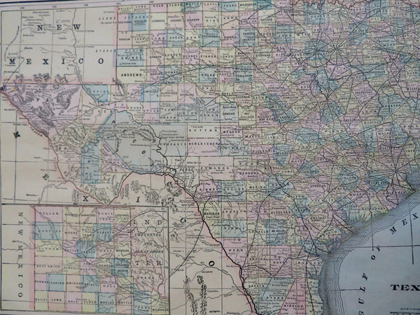 Texas State by itself 1886 color large state map