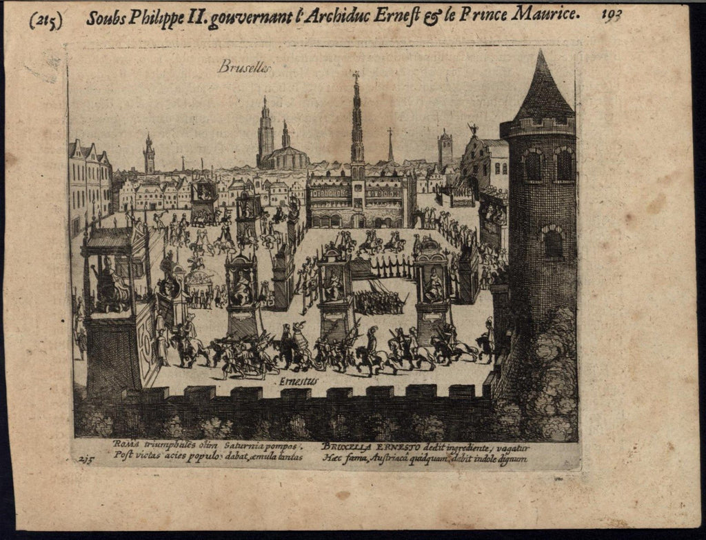 Brussels Belgium City Square Procession Dutch Revolt 1616 Europe rare view print