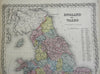 Kingdom of England & Wales London Cardiff York Oxford 1855 J.H. Colton map