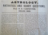 Astrology Fortune Telling 1879 Prof. R.E. Carpenter Ashland Mass. Broadside