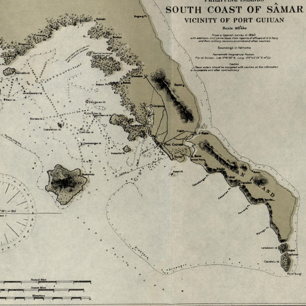 Philippine Islands Samar Coast Port Guiuan 1902 detailed nautical chart map