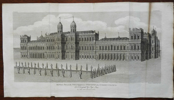 White Hall British Royal Palace London England 1829 engraved architectural view