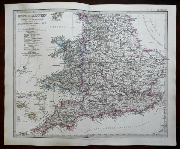 Great Britain United Kingdom 2 Sheets 1862 Stieler detailed large map