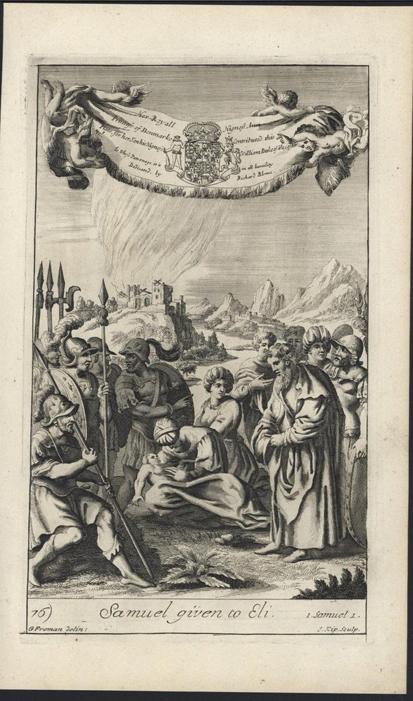 Samuel Given to Eli c.1700 Blome original antique Religious print