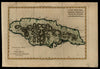 Jamaica Caribbean island map 1780 Bonne engraved map with lovely hand color