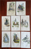 J. Vogel c. 1830's European costumes of Young People hand color print lot x 8